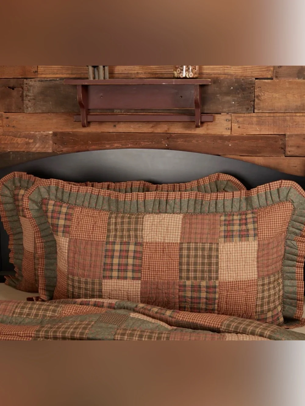 VHC Brands Crosswoods Patchwork Sham - Green & Rust Plaid